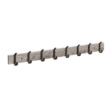 Lange wandkapstok - retro - 16 haken - 86x6.5x1.4 cm - grijze eik