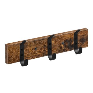 Wandkapstok - 6 zwarte haken - 33x6.5x1.5 cm - vintage bruin 