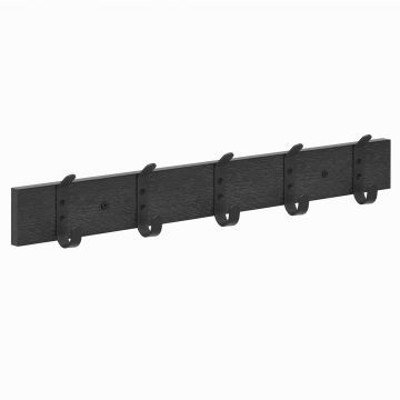 Langwerpige wandkapstok - met 10 dubbele haken - 55x6.5x1.5 cm - zwart