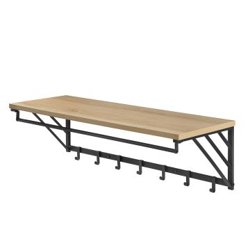 Wandkapstok - industriële look - 7 haken - 90x26x30 cm - lichte eik