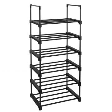 Schoenenrek bestaande uit 6 Vakken - Schoenenopberger - metalen Opbergrek, voor 12 tot 15 paar Schoenen - stapelbaar Schoenenrek - voor Hal, Woonkamer, Slaapkamer - 30 x 45 x 106 cm - Zwart
