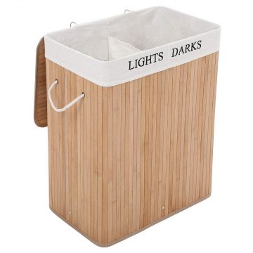 Wasmand - 2 vakken van elk 50 liter - 52x63x32 cm - bamboe