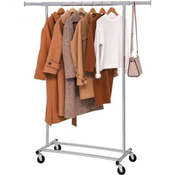 Mobiel kledingrek - verstelbaar - 1 rail - metaal - 160x92>132 cm - zilvergrijs
