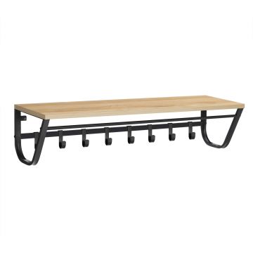 Wandkapstok - 8 haken - met rail - 90x20x30 cm - lichte eik 