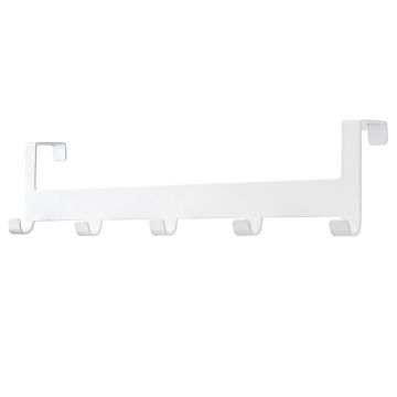 Deurkapstok met 5 Deur Haken, Deurhanger Kapstok voor Handdoek en Kleding, Metaal, Wit