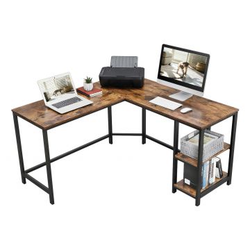 Hoekbureau - vintage - 2 legplanken - 138x75x138 cm - vintage bruin 
