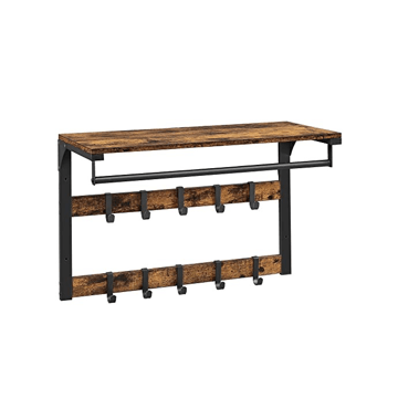 Kapstok - wandkapstok - kapstok hangend - 10 haken - metaal/hout - vintage bruin - 3-in-1 design 