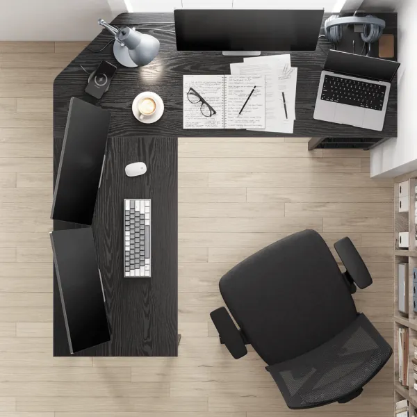 AKORD Hoekbureau B-20 met 3 laden, 2 planken en een plank met deur | bureau | hoekbureau voor thuiskantoor | B155 x H77 x T85, 60 kg | Wit & Metallic Glans Front AKORD Hoekbureau B-20 met 3 laden, 2 planken en een plank met deur | bureau | hoekbureau voor thuiskantoor | B155 x H77 x T85, 60 kg | Wit & Metallic Glans Front