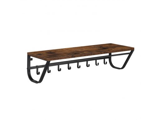 Tweedekans - Wandkapstok - vintage - 8 haken - met rail - 90x20x30 cm - vintage bruin 