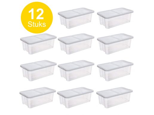 Tweedekans - Schoenenopberger - met deksel - 12 stuks - 35x12.5x20 cm - transparant 