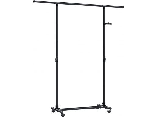 Kledingrek met wielen - kledingrek - verstelbare hoogte tussen 97-165 cm - kledingstang met uitschuifbare stang - zijhaken voor accessoires en tassen - zwart