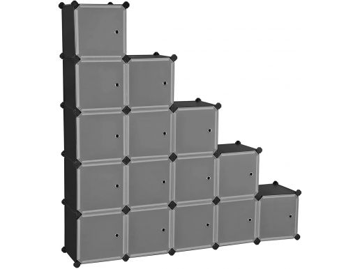 Modulaire vakken - met 16 kubussen - 153x153x31 cm - zwart 