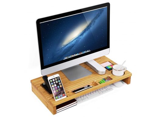Tweedekans - Monitorstandaard - voor laptop en pc - 60x8.5x30 cm - bamboe 