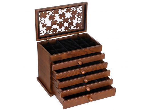 Sieradendoos - vintage - met 6 niveaus - donkerbruin 