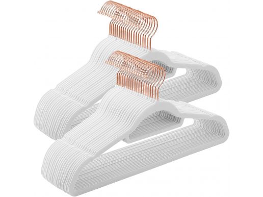 Fluwelen kledinghangers - set van 50 - antislip - met roségouden draaibare haak - ruimtebesparend - wit