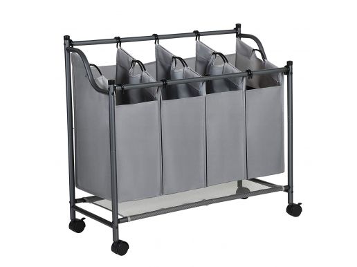 Tweedekans - Mobiele wassorteerder - 4 vakken van elk 35 liter - 81x88x39 cm - grijs 