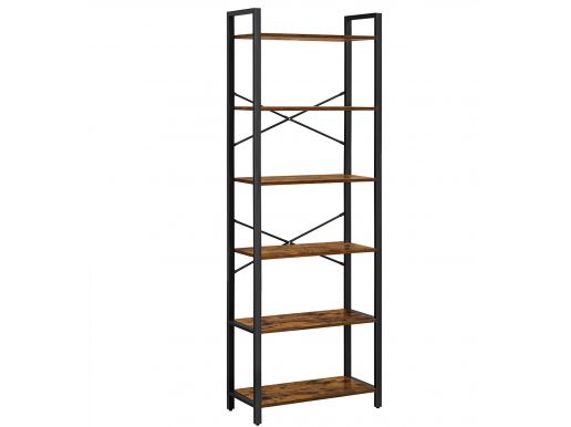 Boekenkast - met 6 niveaus - industriële look - 66x186x30 cm - vintage bruin 