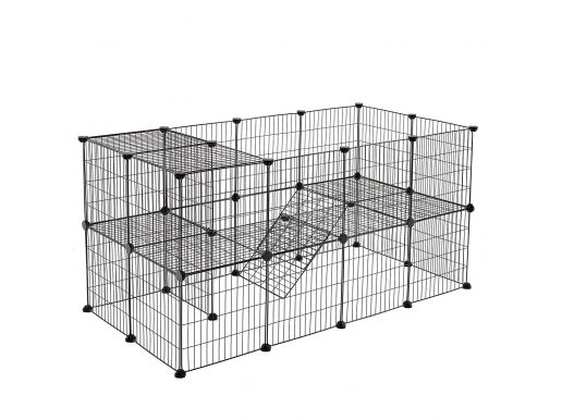 Metalen kooi - 2 niveaus - voor cavia, konijn, puppy - 143x71x73 cm - zwart 