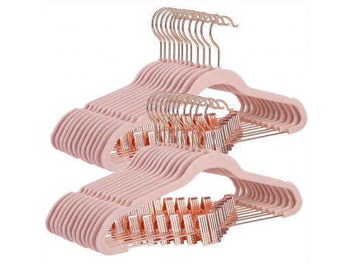 Antislip kledinghangers - met verstelbare clips - 24 stuks - roze 