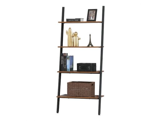 Boekenkast - ladder vorm - 4 houten planken - 64x150x35 cm - vintage bruin