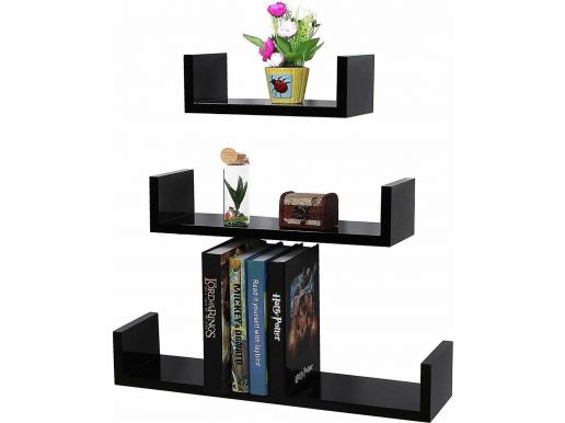 Tweedekans - Set van 3 moderne wandplanken - rechthoekig - 40x9x10 cm - zwart