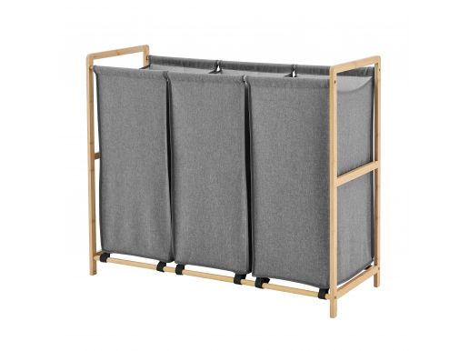 Tweedekans - Houten wasmand - 3 vakken - 99.5 x 82.5 x 38.5 - Grijs