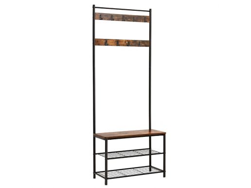 TWEEDE KANS - Multifunctioneel garderoberek - industriële look - 9 haken - 70x175x32 cm - vintage bruin