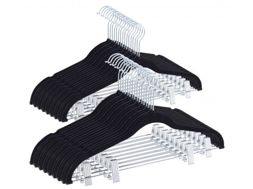 Set van 20 fluwelen kledinghangers - met clips - kleerhangers met knijpers voor rok, broek - voor dames of heren - metalen haak - zwart