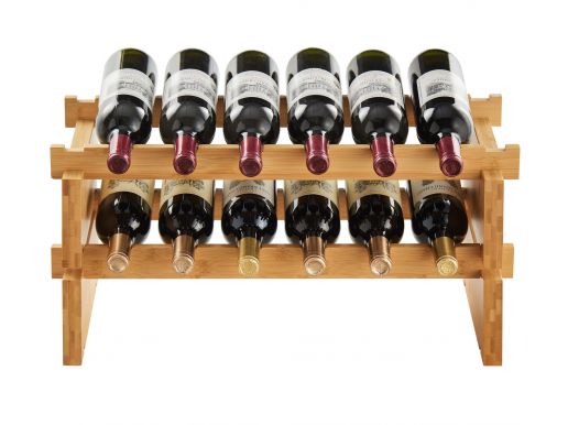 Bamboe wijnrek - voor 12 flessen - 2-delig - stapelbaar- 59,7x28,6x29,2 cm - bamboe