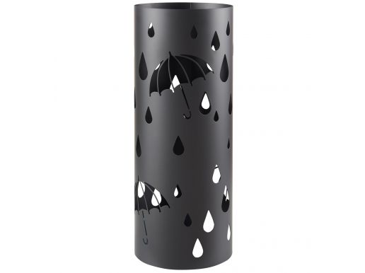 Ronde paraplubak in metaal - houder voor paraplu of wandelstokken - regen motief - zwart