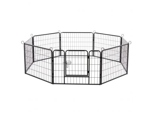 Hondenren in 8 panelen - hondenkennel - met deur - 60 cm hoogte - zwart